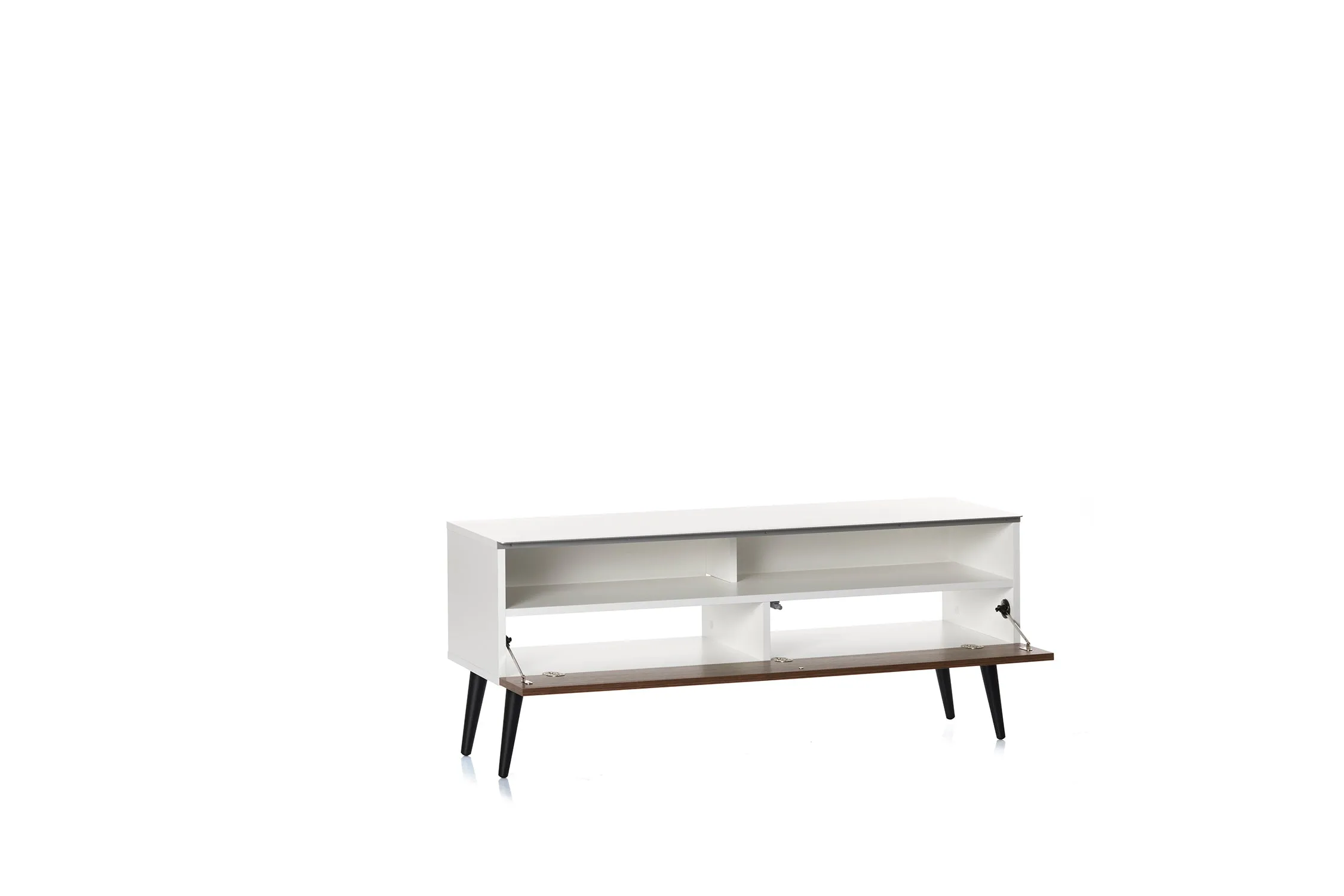 Sonorous VL1200 Series Modern TV Stand w/ Wood Legs for TVs up to 65" - White Cabinet / Walnut Cover