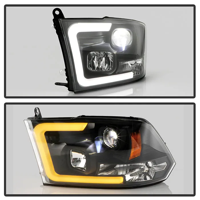 Spyder Projector Headlights Dodge Ram 1500 (09-18) 2500/3500 (10-19) Halogen Model [Platinum Series - Switchback LED Turn Signal Lights] Black Housing