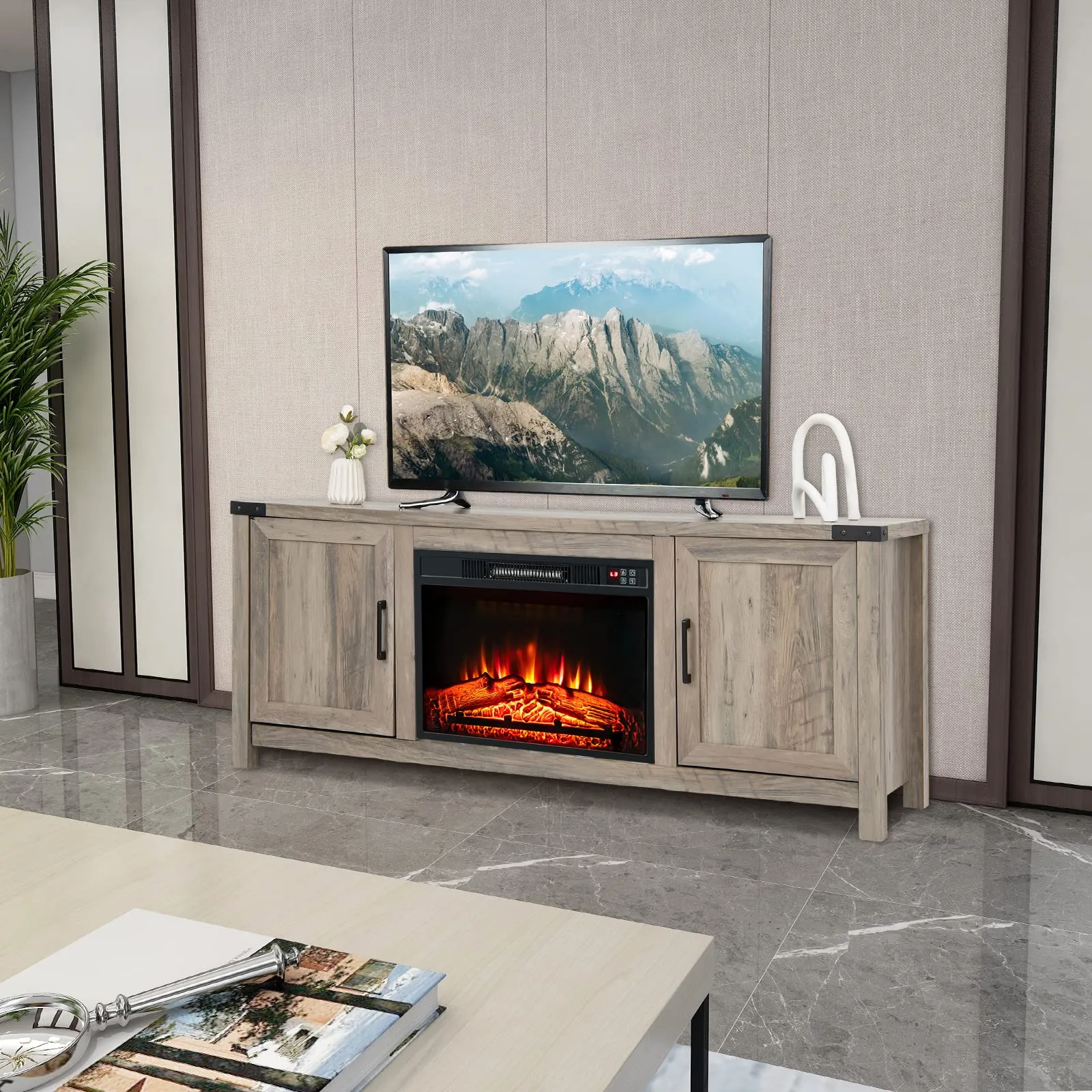 Tangkula Farmhouse TV Stand for TVs up to 70 Inch