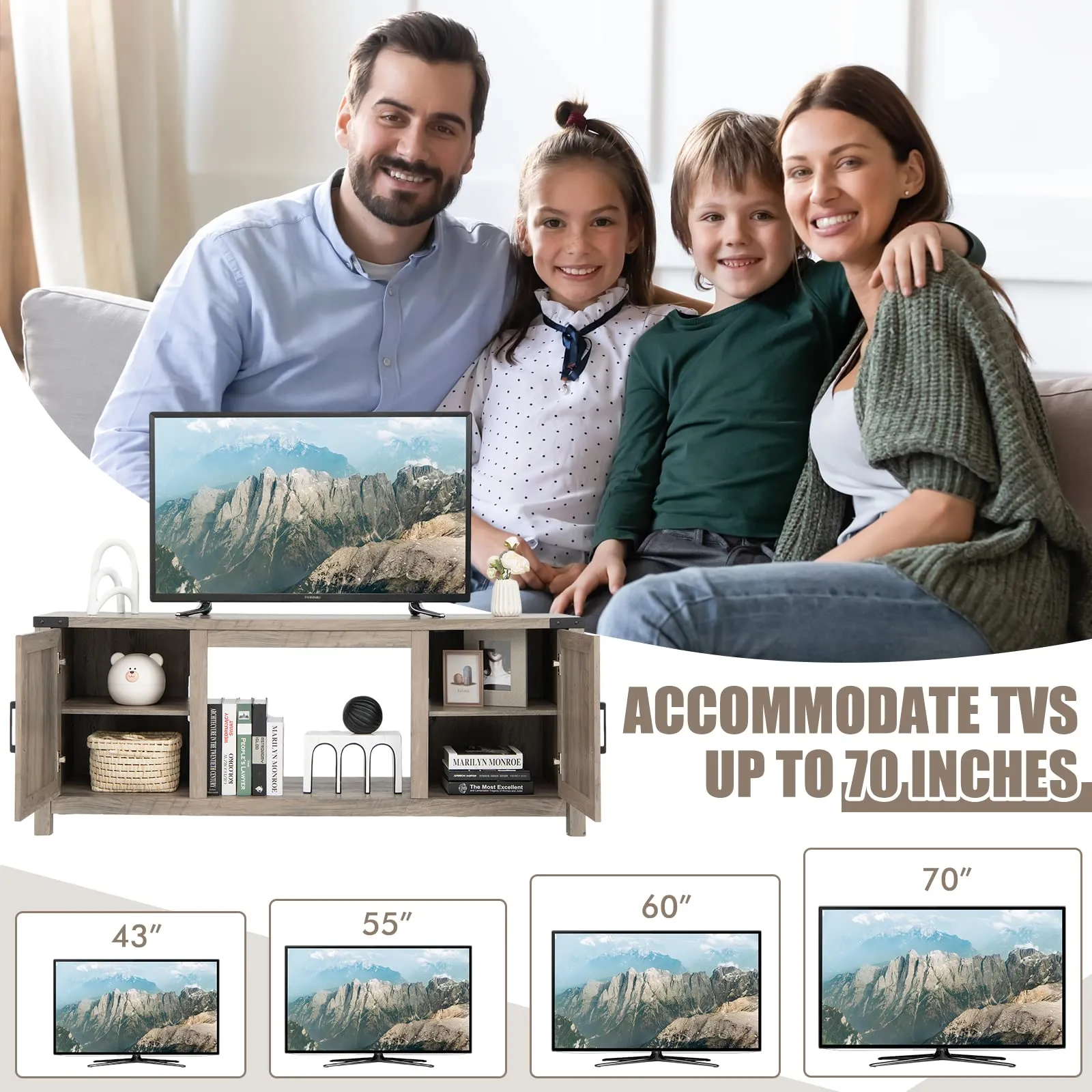 Tangkula Farmhouse TV Stand for TVs up to 70 Inch
