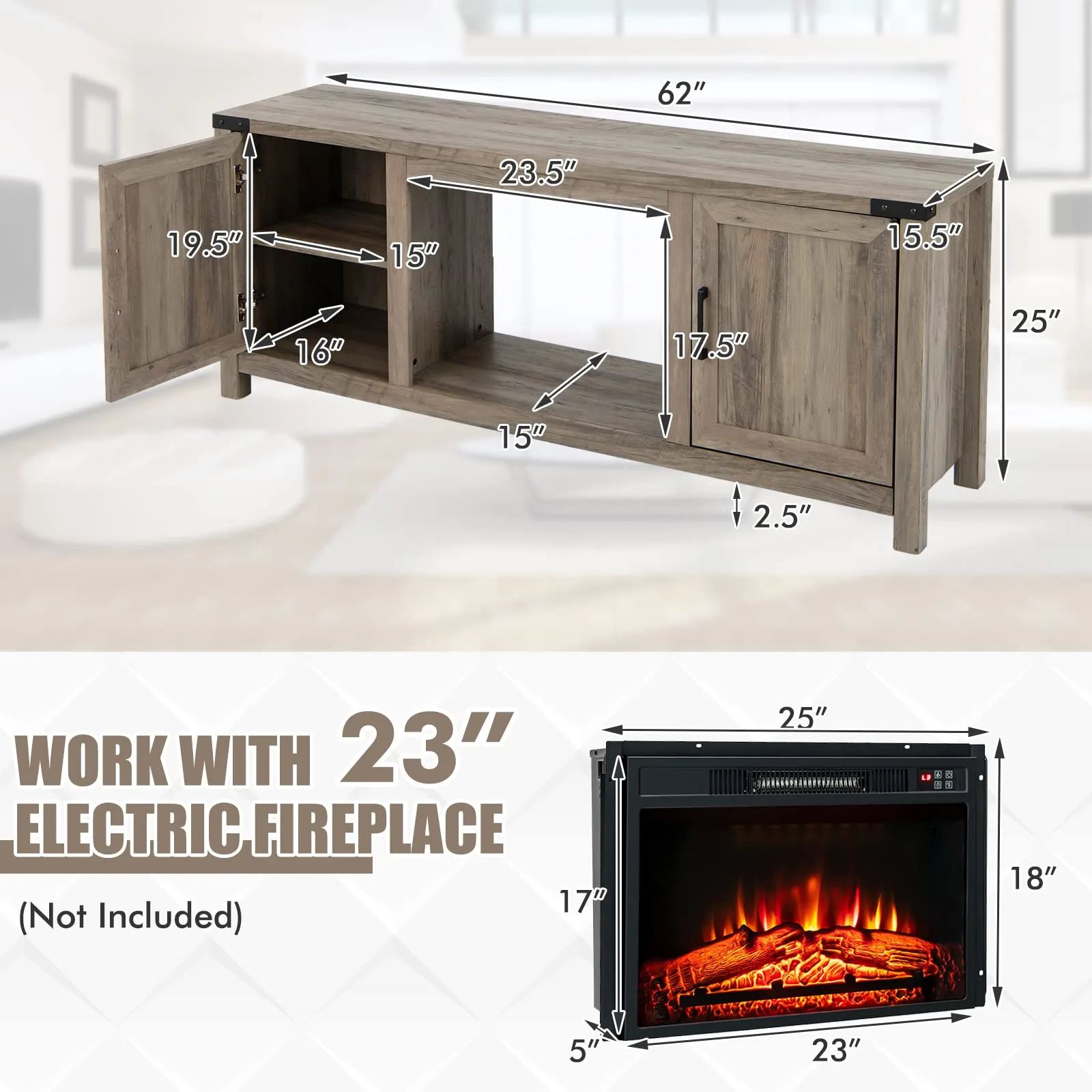 Tangkula Farmhouse TV Stand for TVs up to 70 Inch