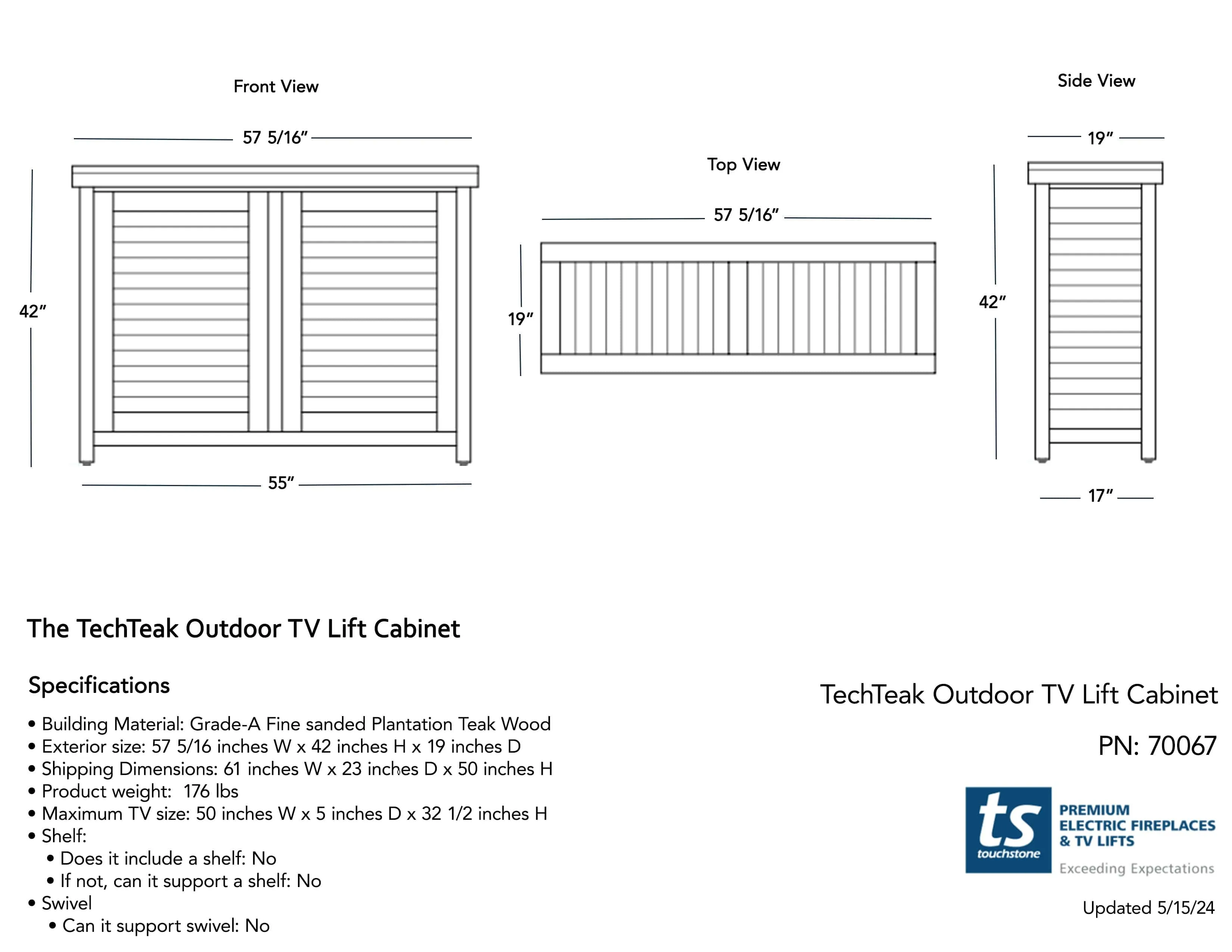 TechTeak® Outdoor Smart TV Lift Cabinet for TVs up to 55 inches - 70067