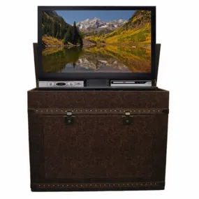 The Elevate 72007 Leather Vintage Trunk Smart TV Lift Cabinet for 48 Inch Flat screen TVs