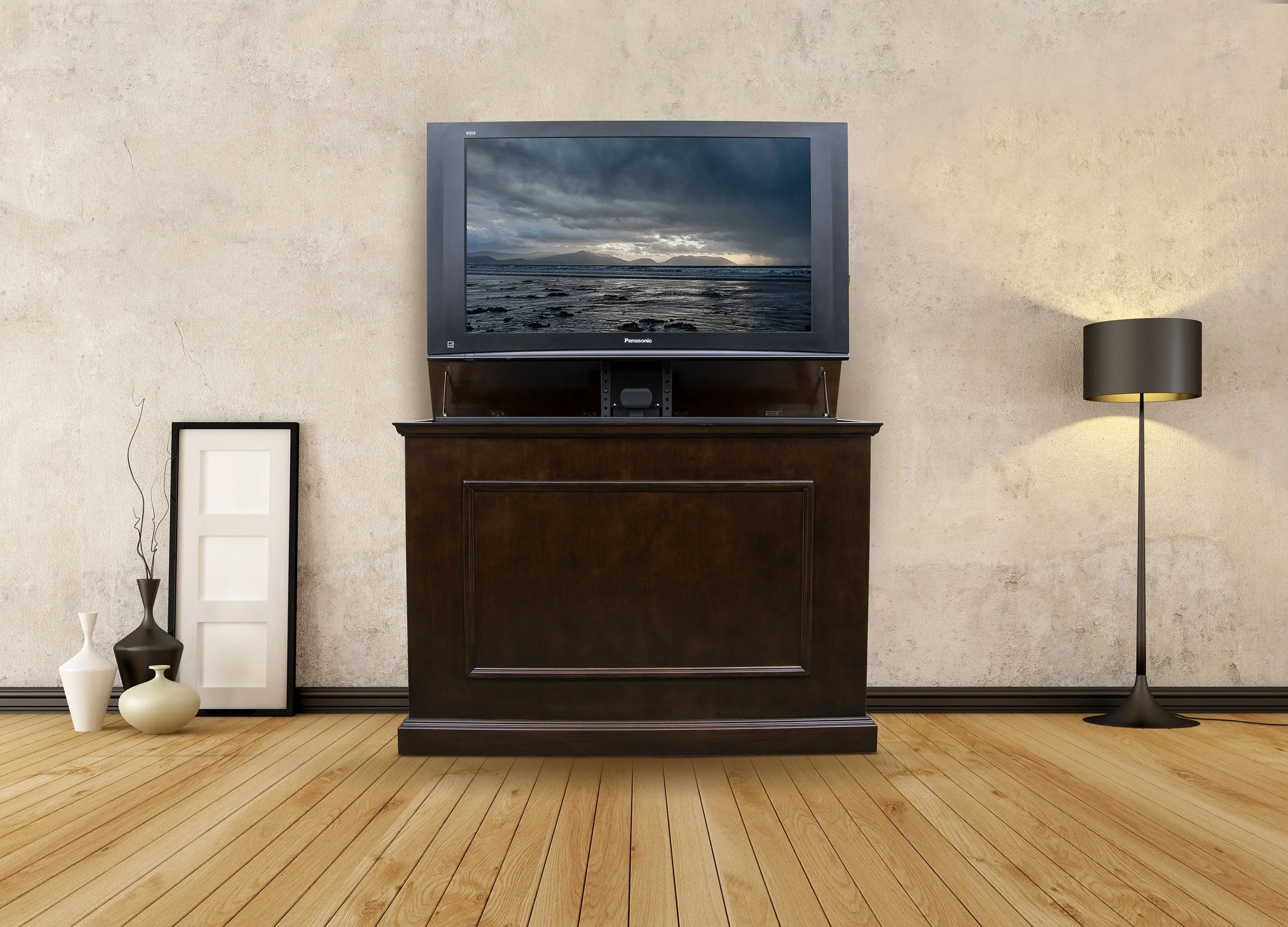 The Elevate 72008 Espresso Smart TV Lift Cabinet for 50 Inch Flat screen TVs