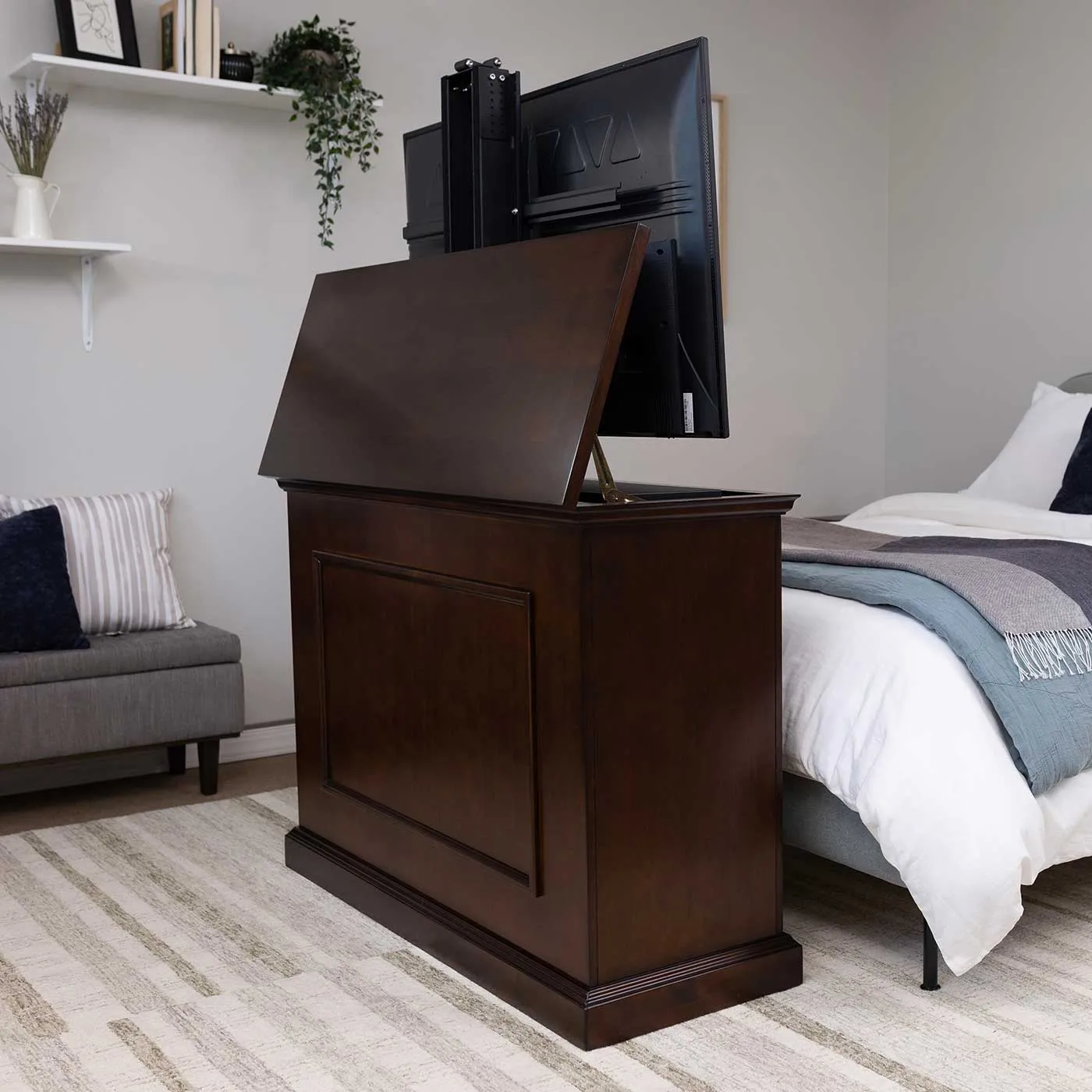 The Elevate 72008 Espresso Smart TV Lift Cabinet for 50 Inch Flat screen TVs