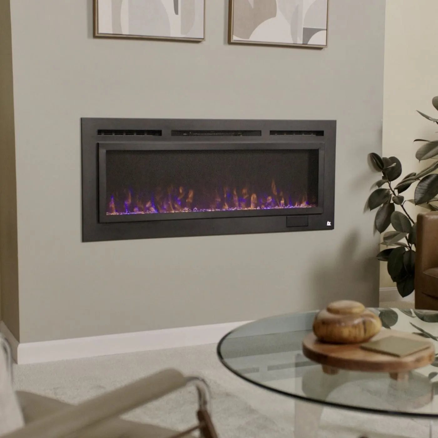 The Sideline Steel 50 Inch Mesh Screen Non Reflective Recessed Electric Fireplace 80013