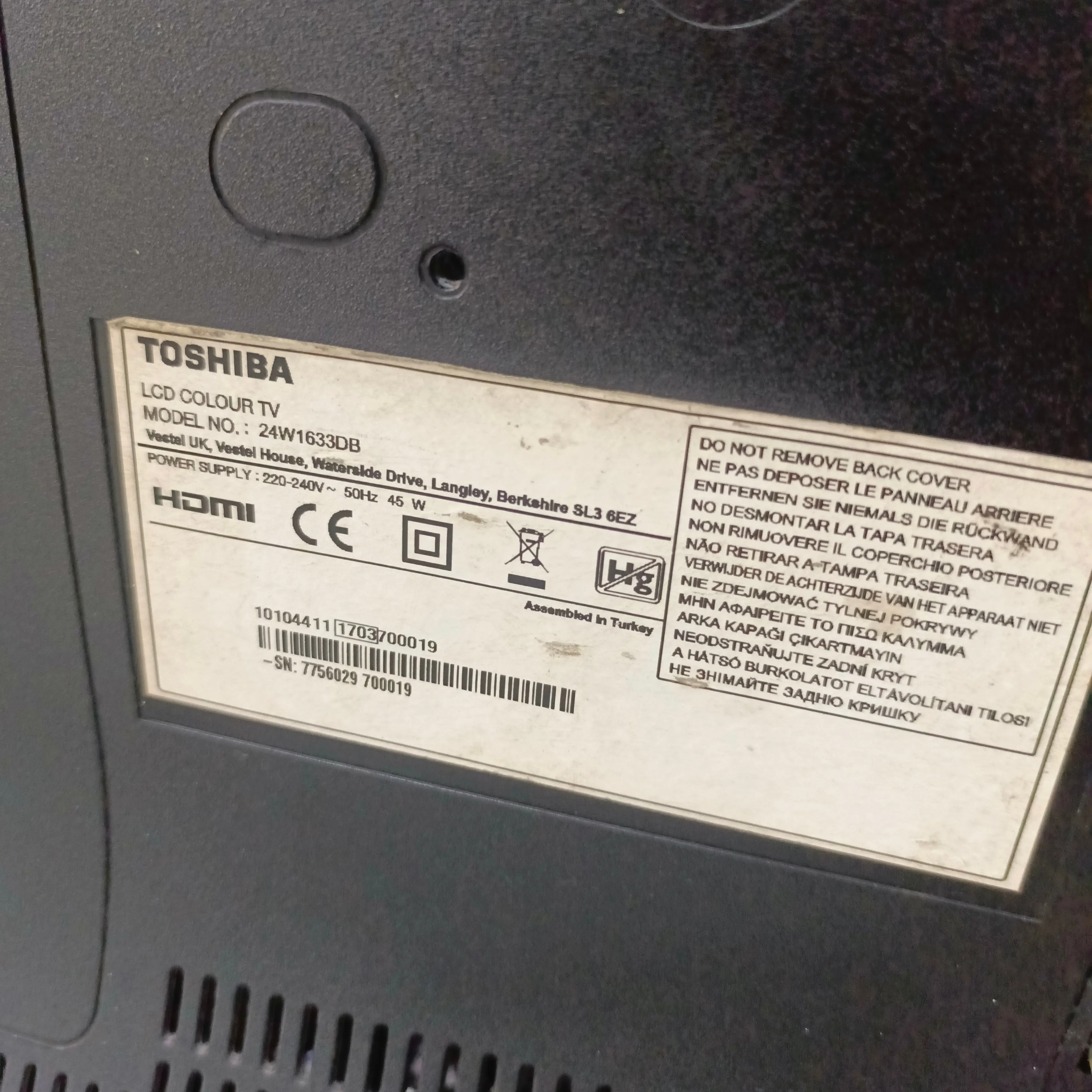 TOSHIBA 24 Inch 24W1633DB Full HD LED TV - Foreign Used