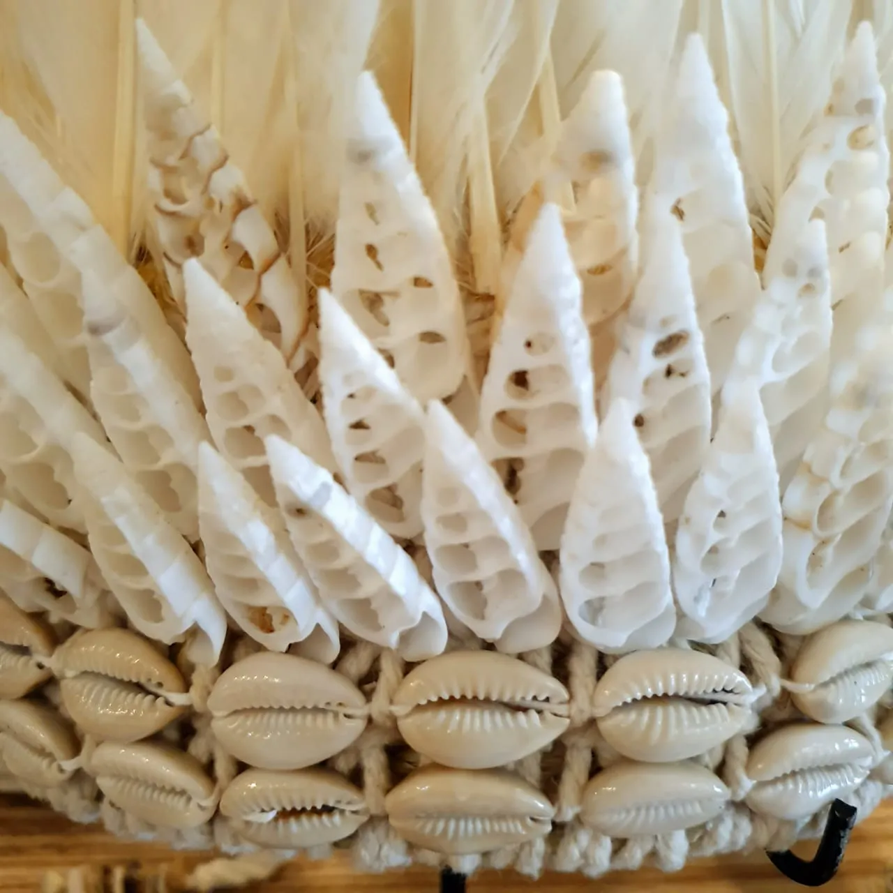 Tribal Feather & Shell Headdress With Stand