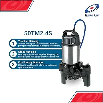 Tsurumi 50TMA2.4S 0.40kW Automatic Portable Titanium Submersible Pump for Handling Seawater (Max 280/120kPa)