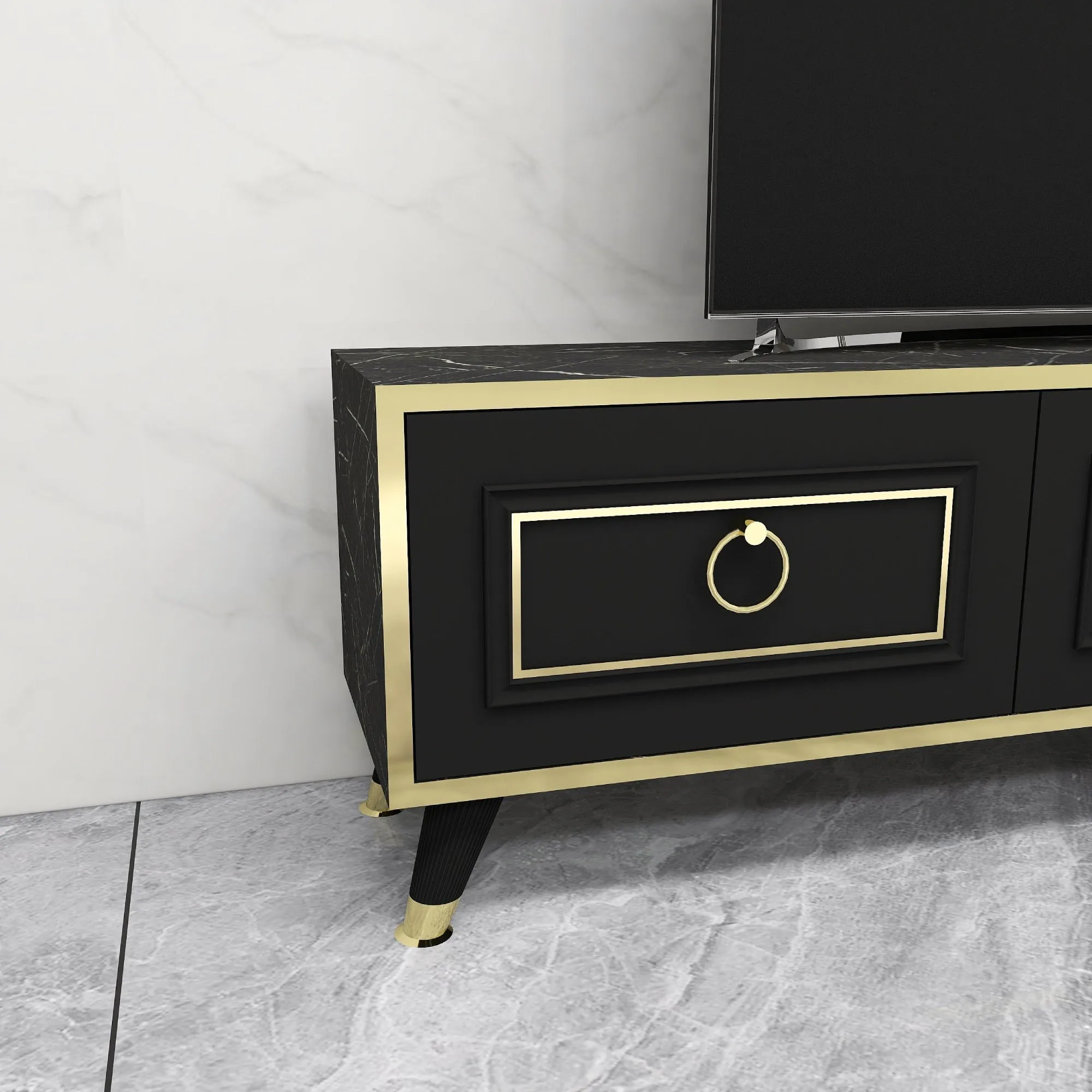 TV Stand and Entertainment Center with Cabinets and Wall Shelf for TVs up to 75" Frida