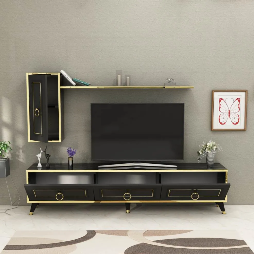 TV Stand and Entertainment Center with Cabinets and Wall Shelf for TVs up to 75" Frida