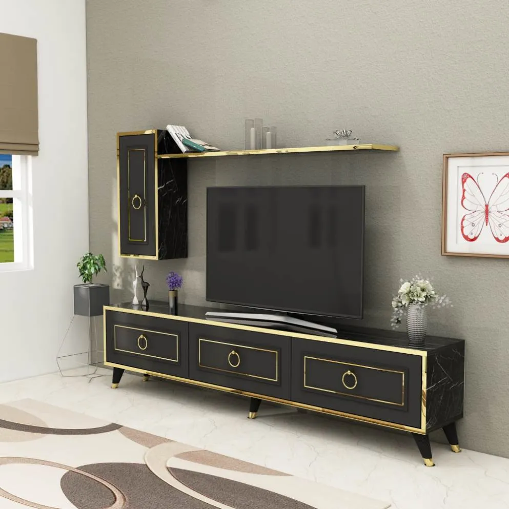 TV Stand and Entertainment Center with Cabinets and Wall Shelf for TVs up to 75" Frida