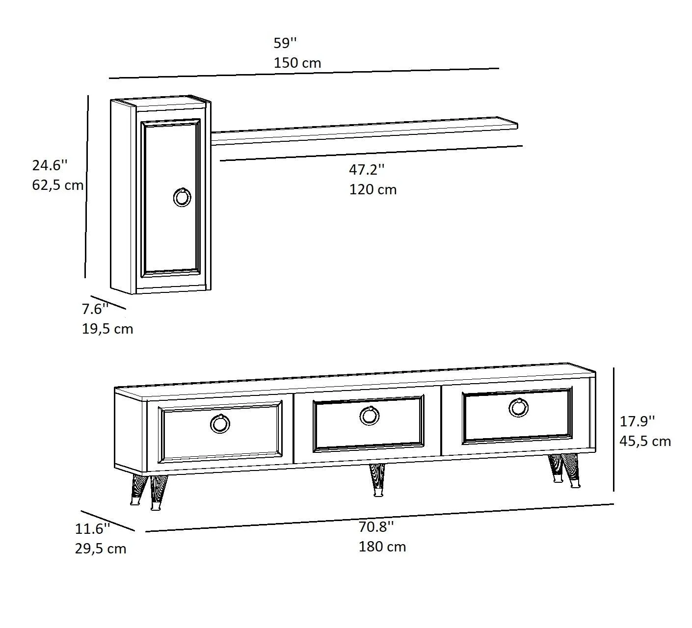 TV Stand and Entertainment Center with Cabinets and Wall Shelf for TVs up to 75" Frida