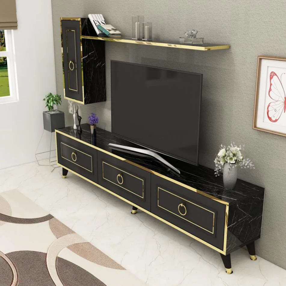 TV Stand and Entertainment Center with Cabinets and Wall Shelf for TVs up to 75" Frida