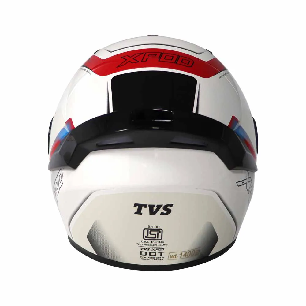 TVS XPOD Aerodynamic Helmet for Men- ISI & DOT Certified, Ultrawide Visor, Quick Release Strap – Premium Bike Helmet with Enhanced Air Circulation (Speedy White & Red)