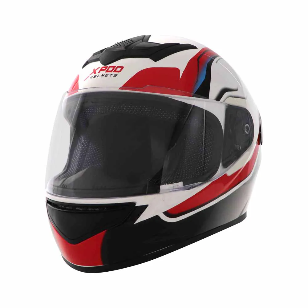 TVS XPOD Aerodynamic Helmet for Men- ISI & DOT Certified, Ultrawide Visor, Quick Release Strap – Premium Bike Helmet with Enhanced Air Circulation (Speedy White & Red)
