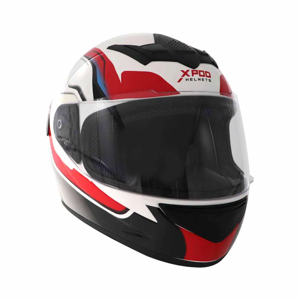 TVS XPOD Aerodynamic Helmet for Men- ISI & DOT Certified, Ultrawide Visor, Quick Release Strap – Premium Bike Helmet with Enhanced Air Circulation (Speedy White & Red)