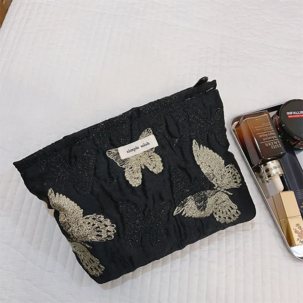 UAKISS  -  Women's Makeup Bag Gold Butterfly Large Capacity Volume Lipstick Air Cushion Mobile Phone Storage Bag Portable Cosmetic Bag