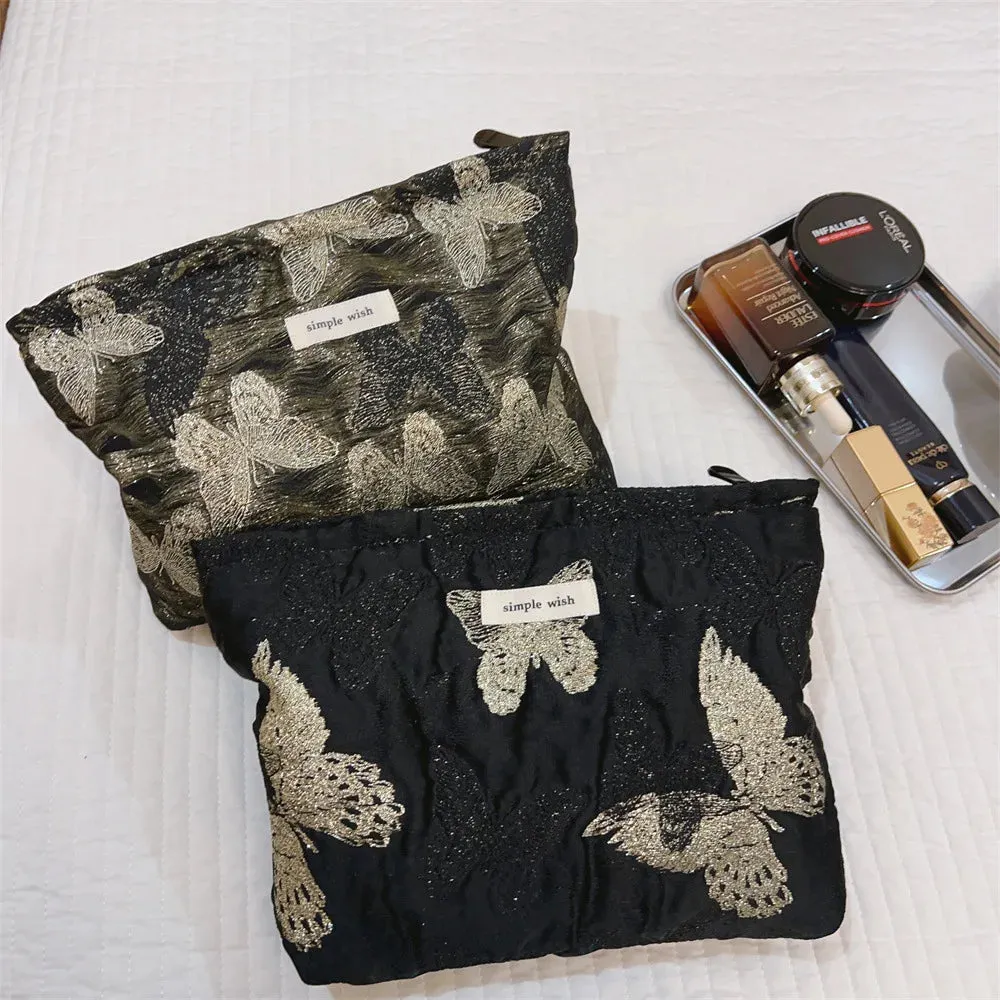 UAKISS  -  Women's Makeup Bag Gold Butterfly Large Capacity Volume Lipstick Air Cushion Mobile Phone Storage Bag Portable Cosmetic Bag