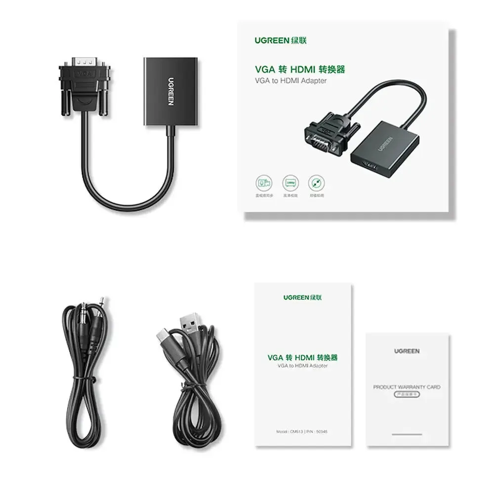 UGREEN 50945 VGA Male To HDMI Female Adapter 1080P(Not Reverse Direction)-Black