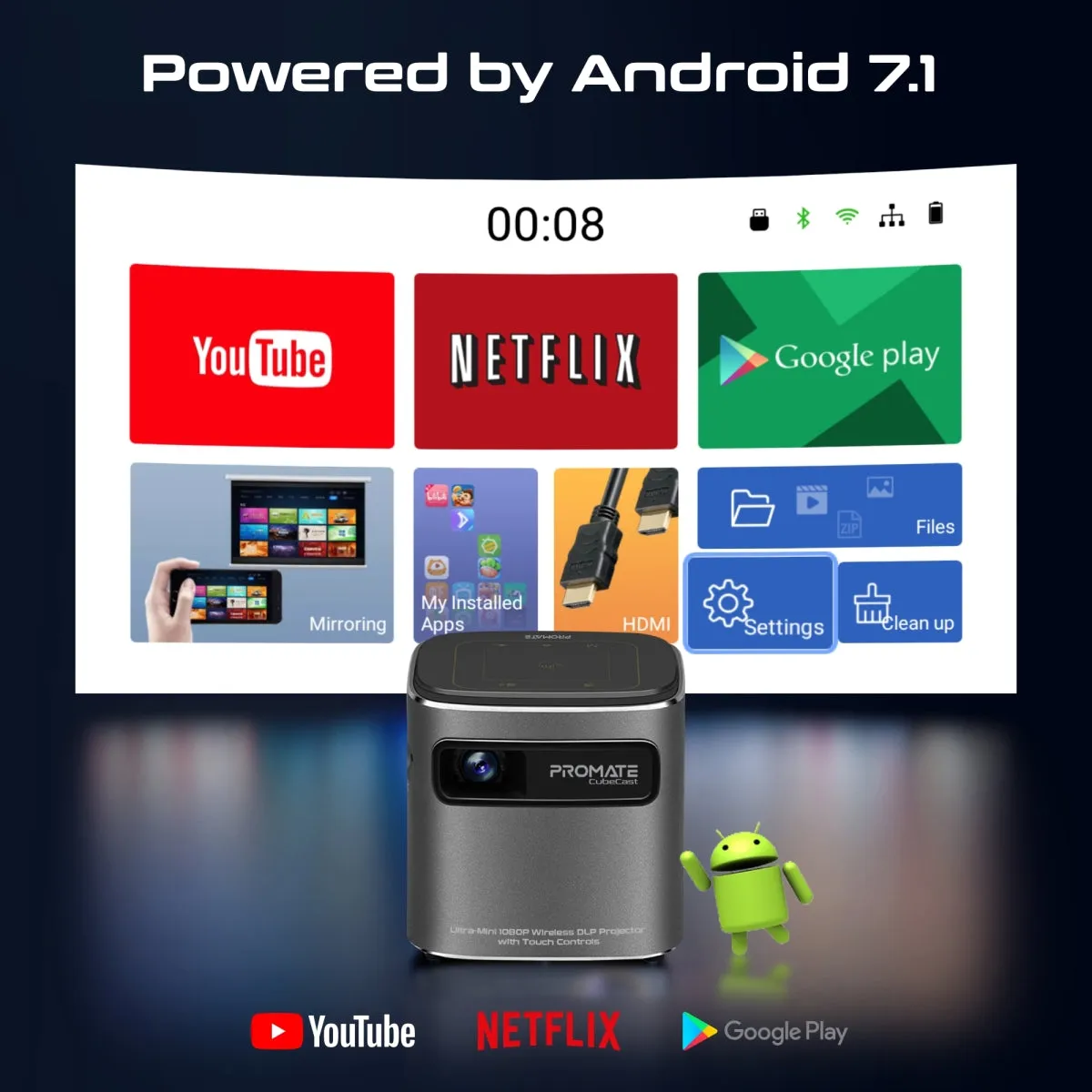 Ultra-Mini 1080P Wireless DLP Projector with touch controls