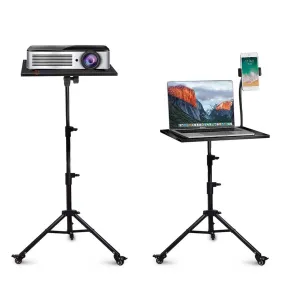 Universal Stand Tripod with Wheels for Projector and Laptop with Adjustable Tray and Phone Holder Black