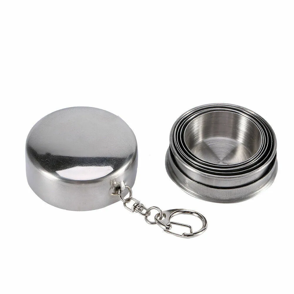 US 3-6 Pack Stainless Steel Portable Camping Travel Folding Collapsible Cups