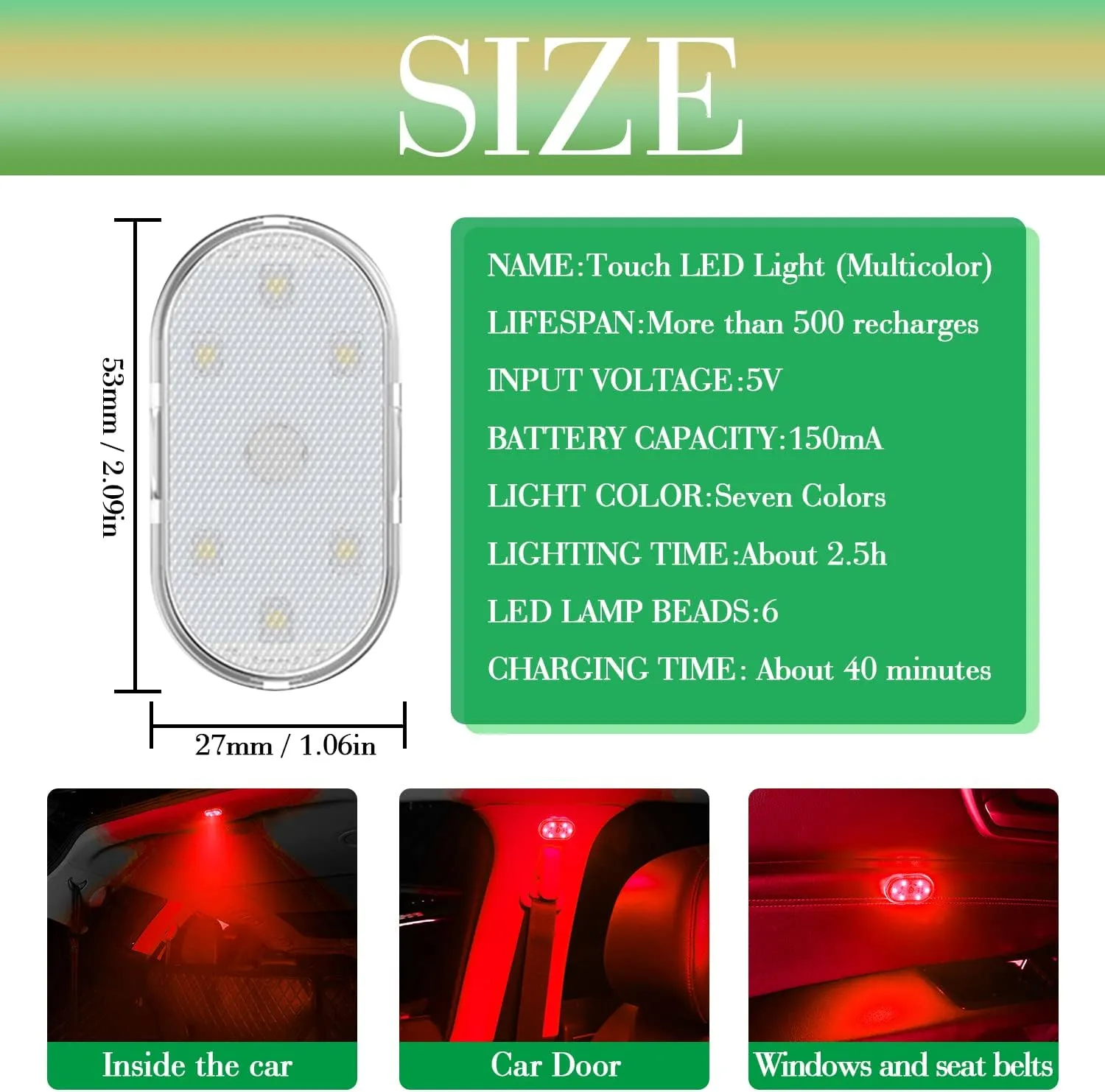 Usb Rechargeable 7 Color Car Interior Boot Lights At-171
