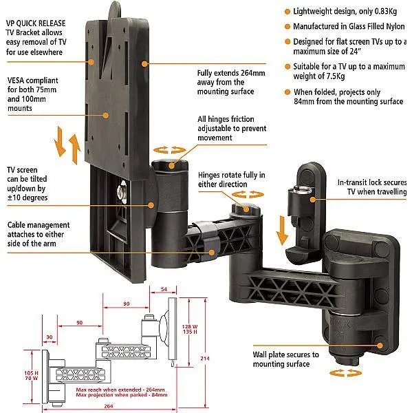 Vision Plus TV Wall Bracket - Double Arm Quick Release
