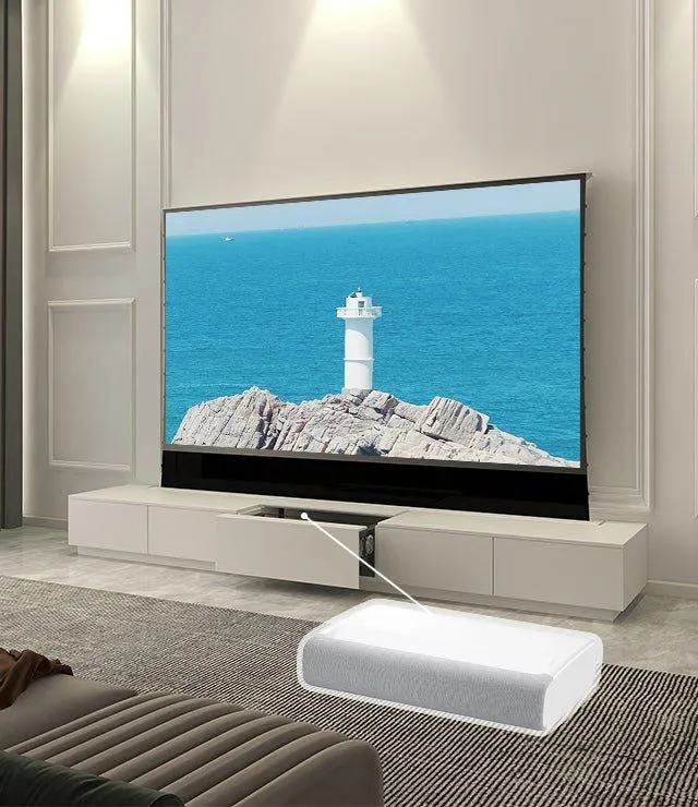 VIVIDSTORM Bundle-Projector&Screen&Motorised Laser TV Cabinet Monte Carlo