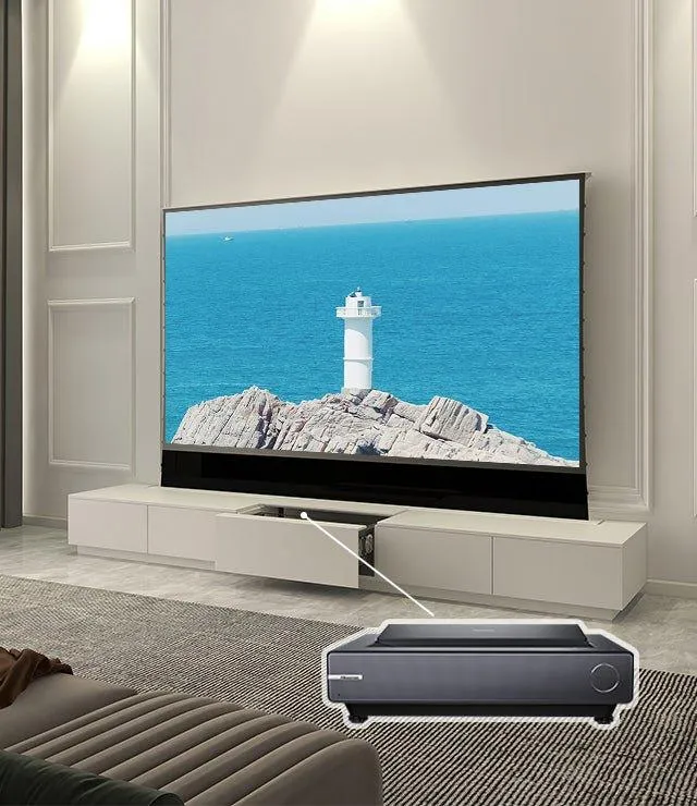 VIVIDSTORM Bundle-Projector&Screen&Motorised Laser TV Cabinet Monte Carlo