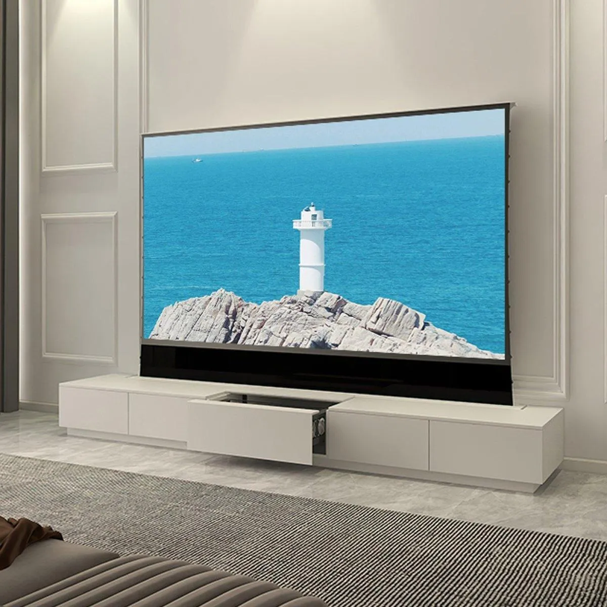 VIVIDSTORM Bundle-Projector&Screen&Motorised Laser TV Cabinet Monte Carlo