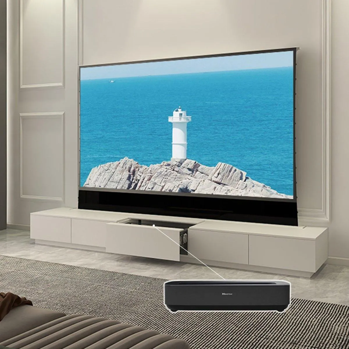 VIVIDSTORM Bundle-Projector&Screen&Motorised Laser TV Cabinet Monte Carlo