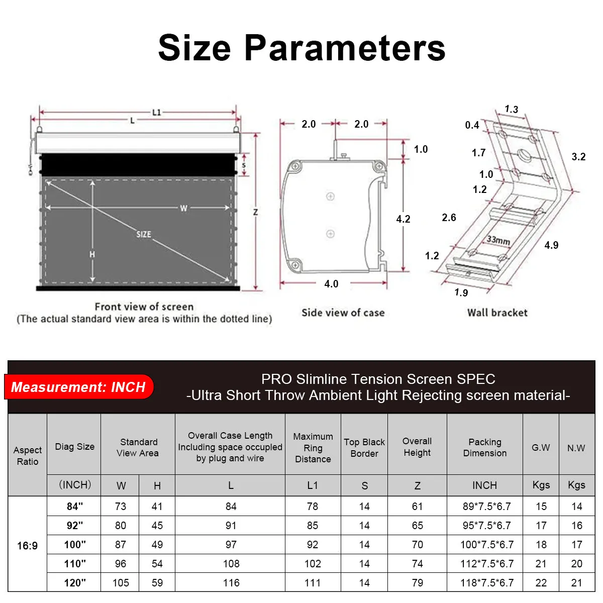 VIVIDSTORM PRO Slimline Motorized Tension Drop Down UST ALR Projector Screen