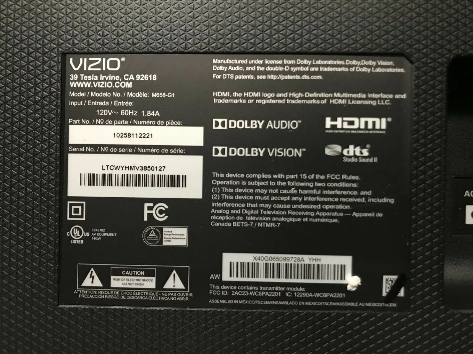 VIZIO M-Series Quantum 65" Class 4K HDR Smart TV | M658-G1 | Open Box | Local pick-up in Los Angeles area CANNOT SHIP!