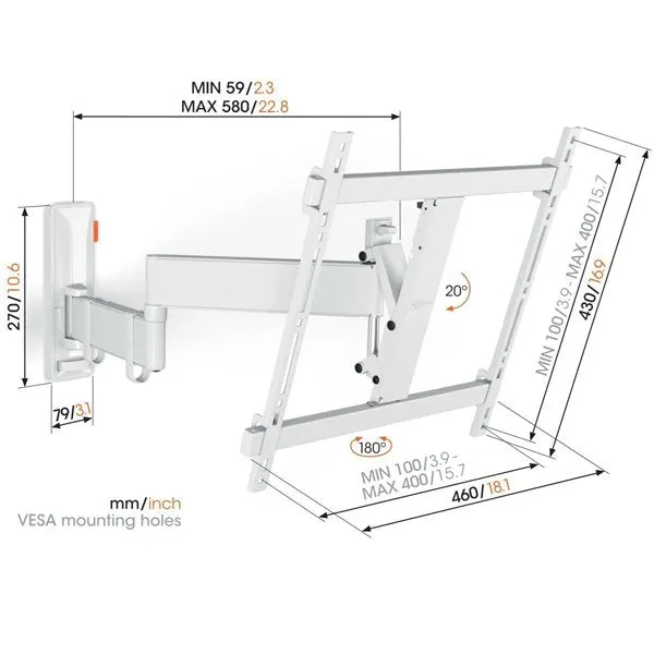 Vogels Comfort TVM 3445 Full-Motion TV Wall Mount for TVs from 32 to 65 inches White