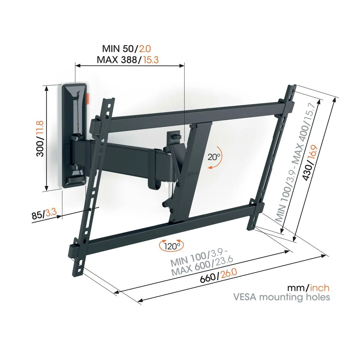 Vogels Comfort TVM 3625 Full-Motion TV Wall Mount for TVs from 40 to 77 inches