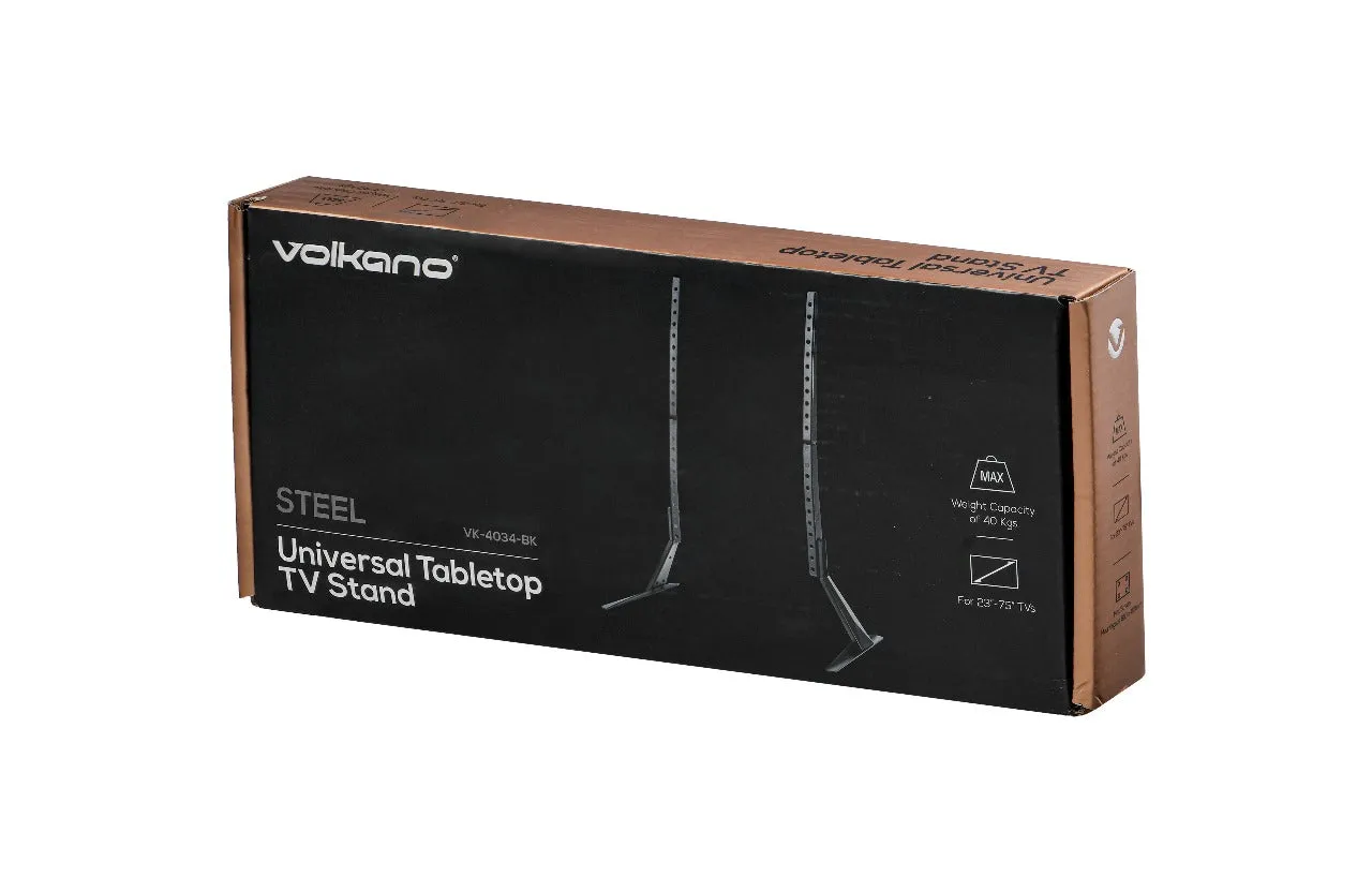 Volkano Steel series Universal Tabletop TV stand for 23” – 75” TVs.
