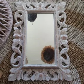 Whitewashed Carved Wooden Table Mirror