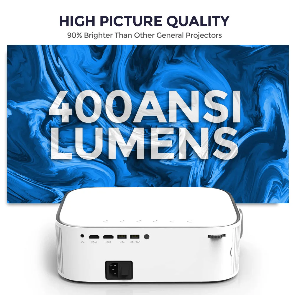 WiFi Projector[ 400 ANSI Lumens/ Screen Size 38-200 inch ] [Mobile Screen Mirroring ] Native Resolution 1080P Video Projectors