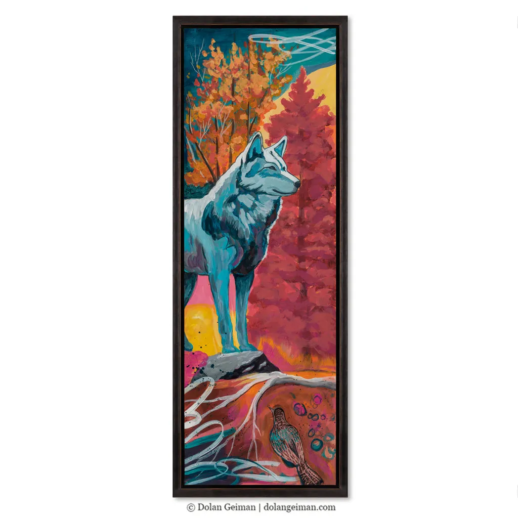 WOLF STANDS WATCHING original painting