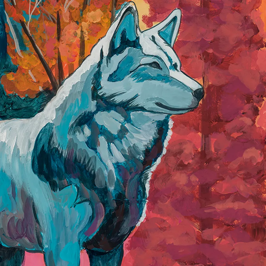 WOLF STANDS WATCHING original painting
