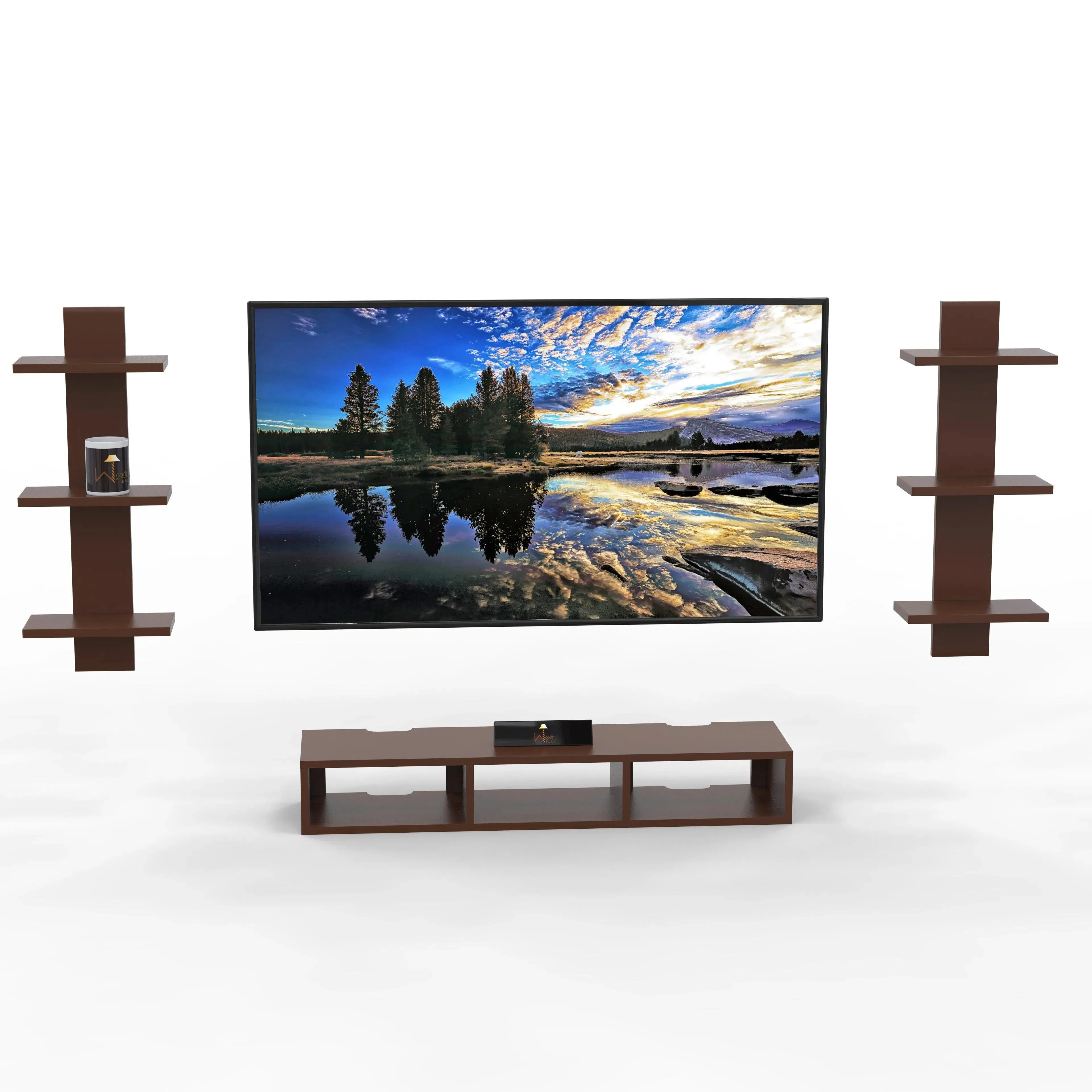 Wooden Twist Wall Mounted TV Unit, Cabinet, with TV Stand Unit Wall Shelf for Living Room