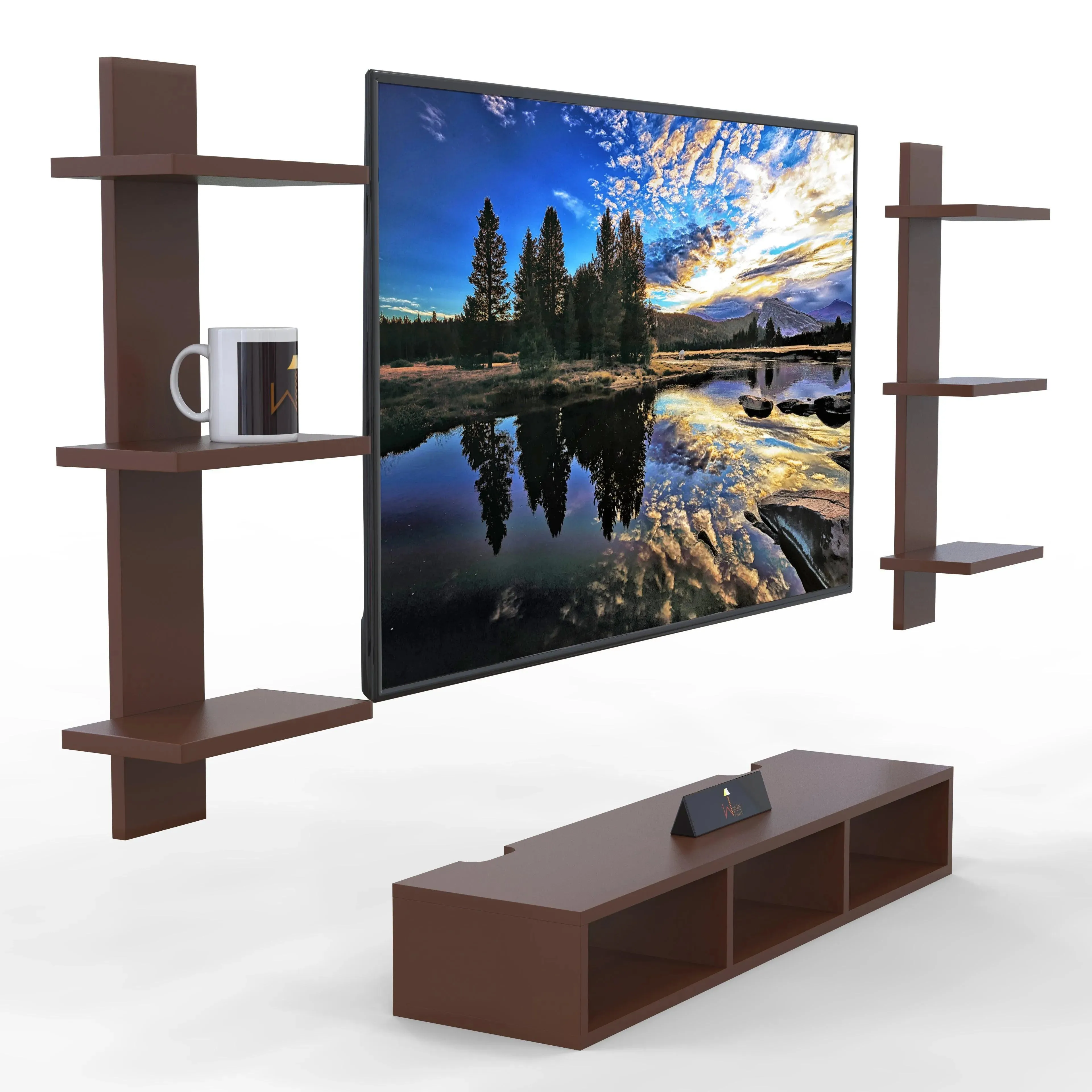Wooden Twist Wall Mounted TV Unit, Cabinet, with TV Stand Unit Wall Shelf for Living Room
