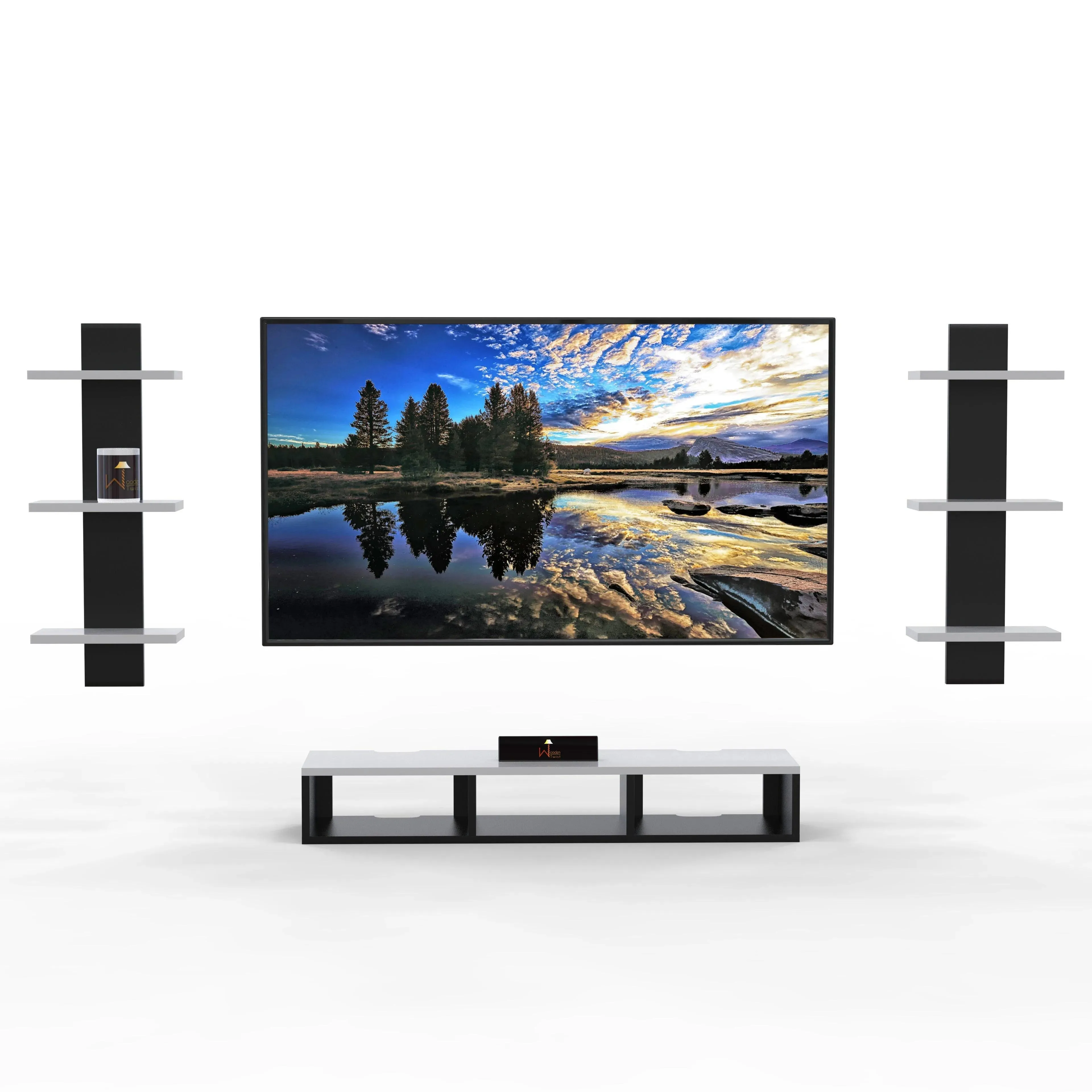 Wooden Twist Wall Mounted TV Unit, Cabinet, with TV Stand Unit Wall Shelf for Living Room