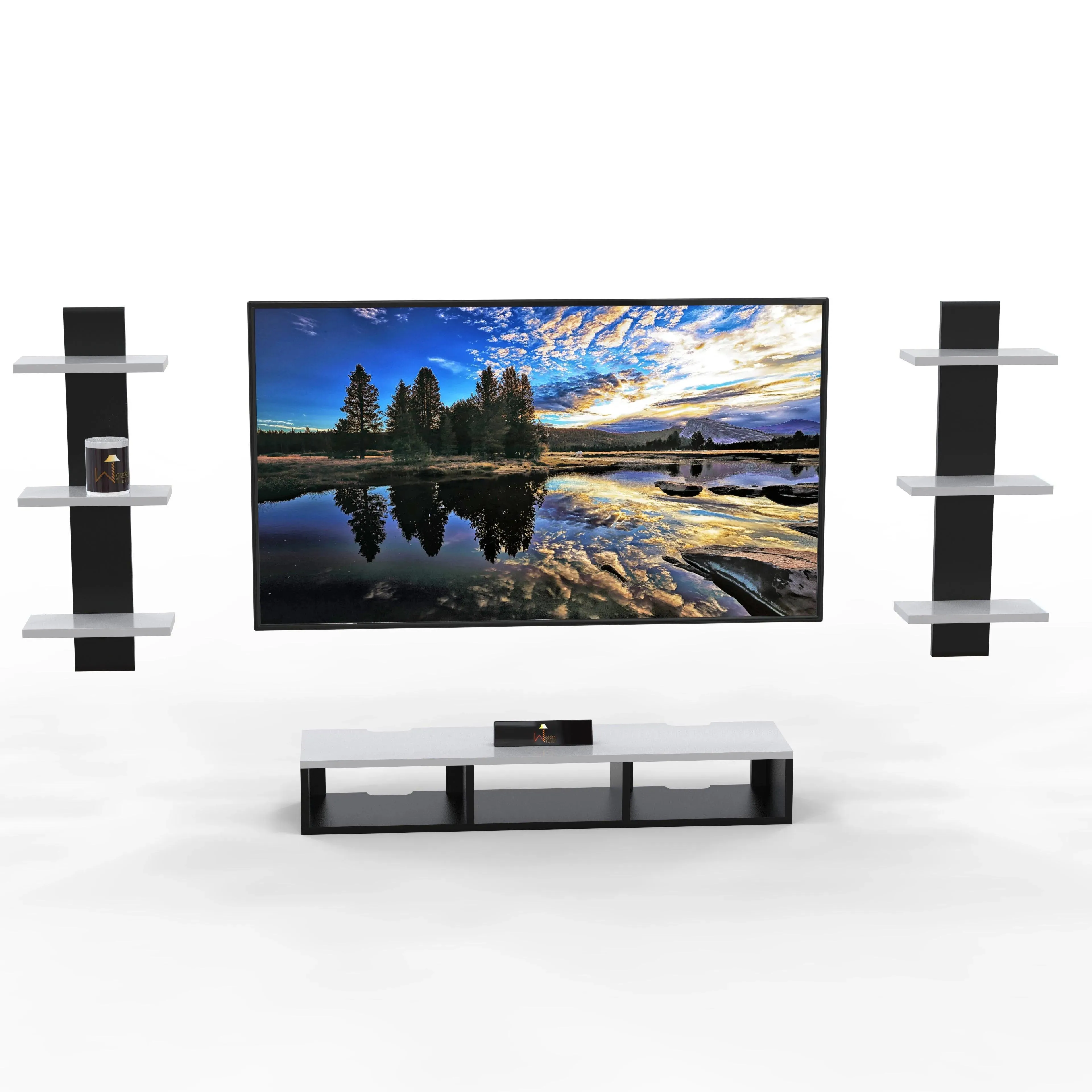 Wooden Twist Wall Mounted TV Unit, Cabinet, with TV Stand Unit Wall Shelf for Living Room