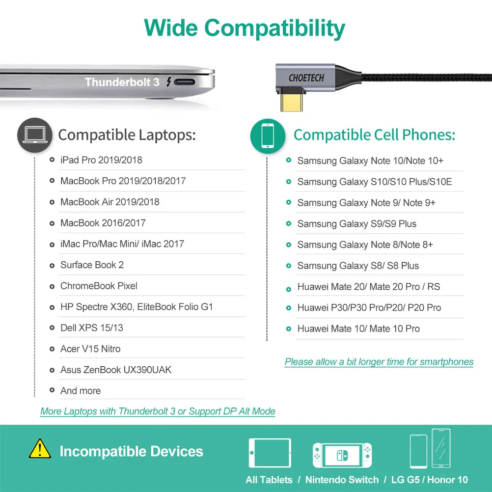 XCH-1201BK CHOETECH USB C to HDMI Cable(4K@60Hz), 6Ft USB Type C to HDMI Cable Braided Thunderbolt 3