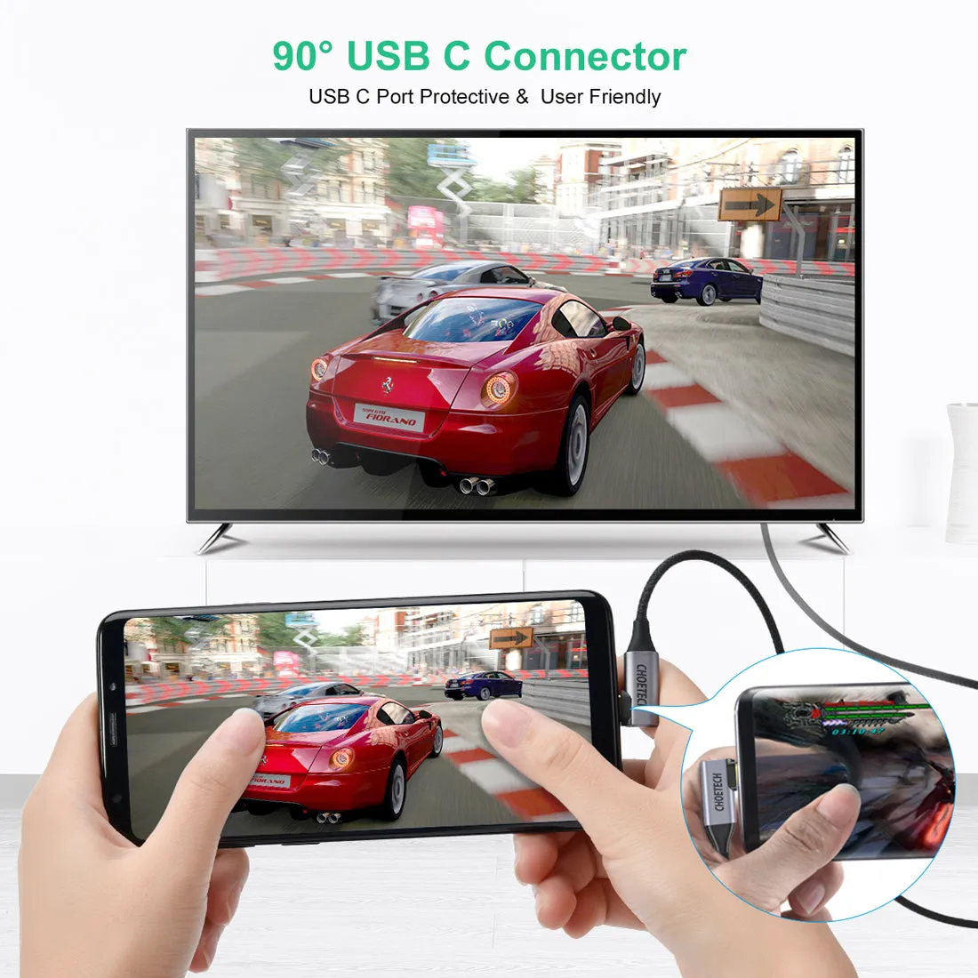 XCH-1201BK CHOETECH USB C to HDMI Cable(4K@60Hz), 6Ft USB Type C to HDMI Cable Braided Thunderbolt 3