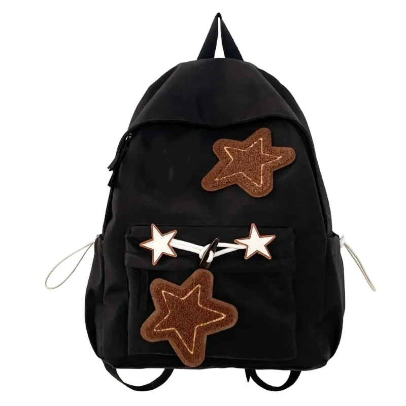 Y2K Girls Star Pattern Laptop Backpack Teen Student Large Capacity School Bookbag Corduroy Rucksack Double Strap Shoulder Bag