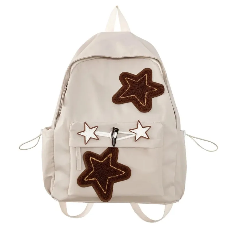Y2K Girls Star Pattern Laptop Backpack Teen Student Large Capacity School Bookbag Corduroy Rucksack Double Strap Shoulder Bag